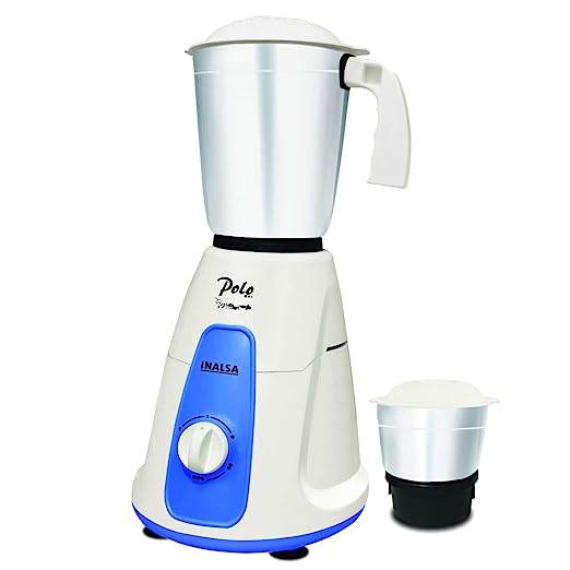 INALSA Mixer Grinder Polo 550 W | 2 Stainless Steel Jars| 3 Speeds with Pulse Function| Overload Protection| Heavy Duty Blades(white/Blue) INALSA Mixer Grinder Polo 550 W | 2 Stainless Steel Jars| 3 Speeds with Pulse Function| Overload Protection| Heavy Duty Blades(white/Blue)